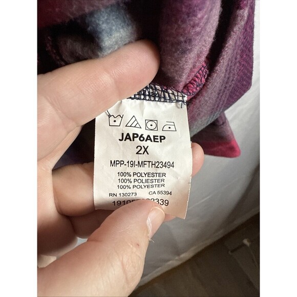 Lee Riders Women Shirt Pink  & Navy Blue Plaid Button Up Size 2X Preowned - Picture 8 of 14